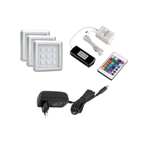 Комплект светильник LED SQUARE RGB (3 шт + пульт + блок питания), провод 2 м арт.ZSQUARE-RGB-3P-01W