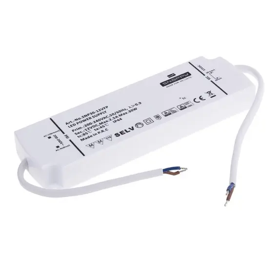 Блок питания SLIM LED PREMIUM 30W 12VDC IP44, провод 2х15 см арт.TRA-S-IP44-30W-T-01