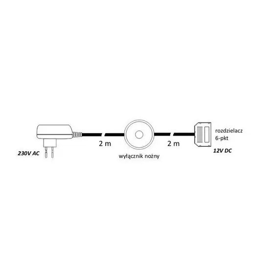 Блок питания LED 1,8W 12VDC, ножной выключатель, разветвитель 6 гнезд, провод 4 м арт.ZSIM-12DC-1,8W-MNW - 1