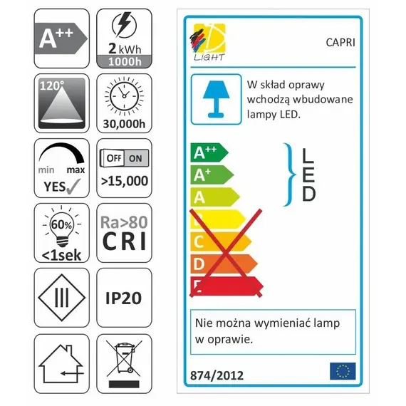 Светильник LED CAPRI 2W 12VDC 3000К, провод 2 м, алюминий арт.CAPRI-30K - 3