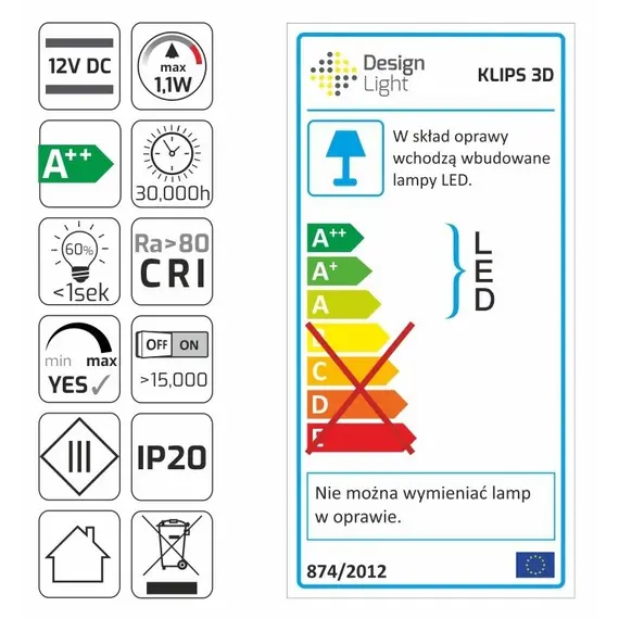 Светильник LED KLIPS 3D 1,1W 12VDC 6000К, провод 2 м, алюминий арт.KLIPS-3D-AL-60K-01 - 4