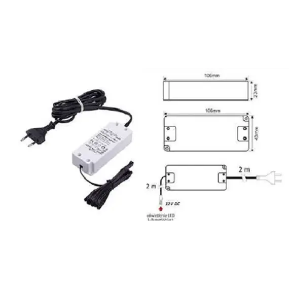 Блок питания LED STANDARD PLUS 12W 12VDC, черный провод 4 м, мини-гнездо арт.U12-012-SP-2C0-201