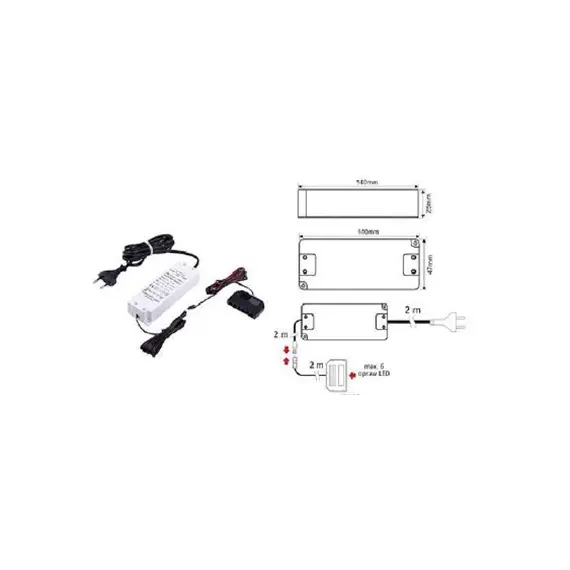 Блок питания LED STANDARD PLUS 33W 12VDC, черный провод 6 м, разветвитель 6 гнезд арт.U12-033-SP-2C0-4W6