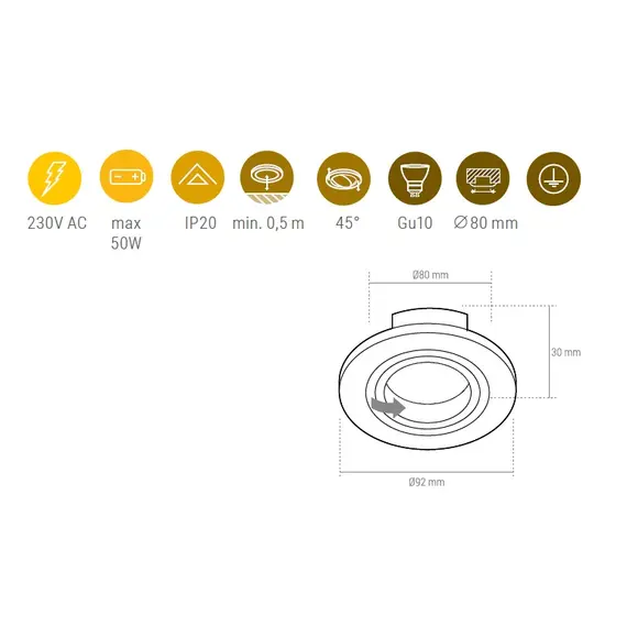 Комплект светильник BRAVA (без LED) + розетка GU10, сталь матовая арт.BRAVA-SN-01 - 1