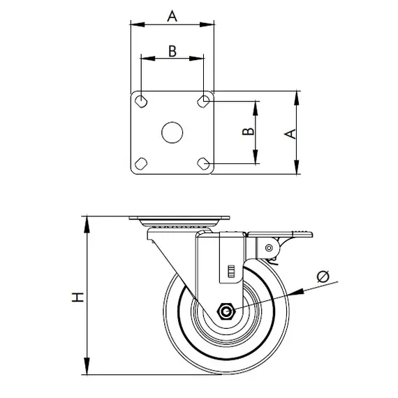 Опора колесная с тормозом D75 мм с пластиной 65*65 мм арт.1866.0720.40 - 1