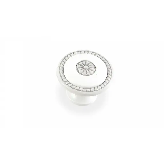 Ручка для мебели грибок Sagittario FB-027 000, 0 мм, серебро прованс/белый (ТЗ)