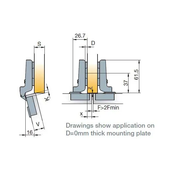Петля мебельная Titus B-Type 90 градусов с шурупами 4x12 мм 110/48/9 мм арт.248-0M03-050-TL - 1