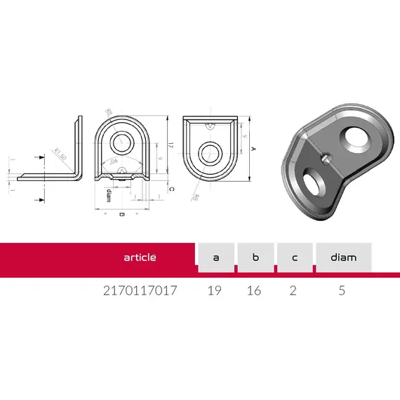 Уголок крепежный 19х19 мм (цинк) арт.2170117017Z - 1