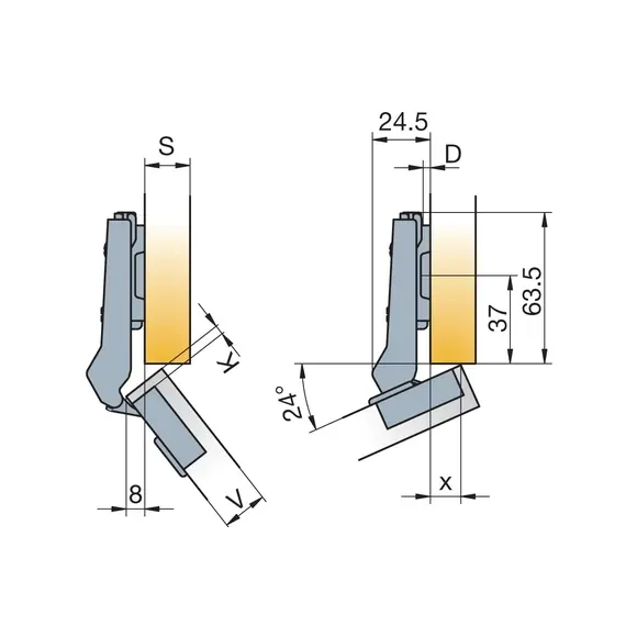 Петля мебельная Titus S-Type угловая 24 градуса 110/45/9 мм. Арт: 248-0V18-050-ST - 2