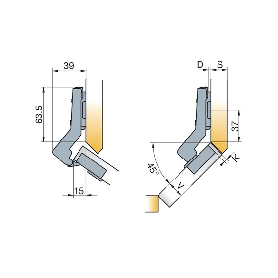 Петля мебельная Titus B-Type угловая 45 градусов 110/48/18 мм арт.248-0L70-050-TL - 1