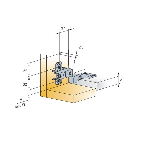 Петля мебельная Titus B-Type левая для откидной двери прямого корпуса 90 градусов 90/24/0 мм. Арт: 926-0A26-050-00 - 3