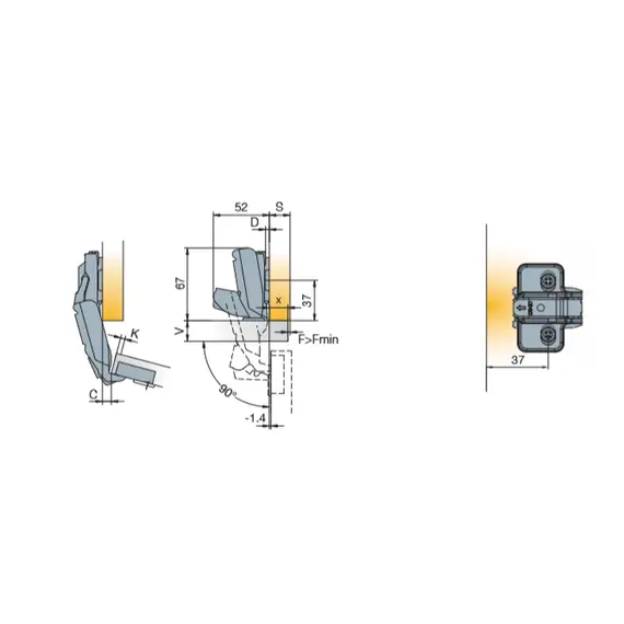 Петля мебельная Titus T-Type 90 градусов 170/45/5 мм. арт.702-0FK0-054-00 - 4