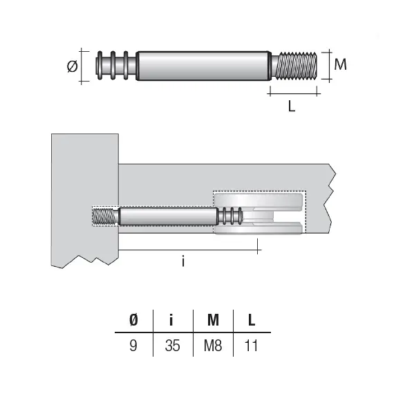 Дюбель стяжной M8x35мм, D9, цинк арт.TE72FZ - 1