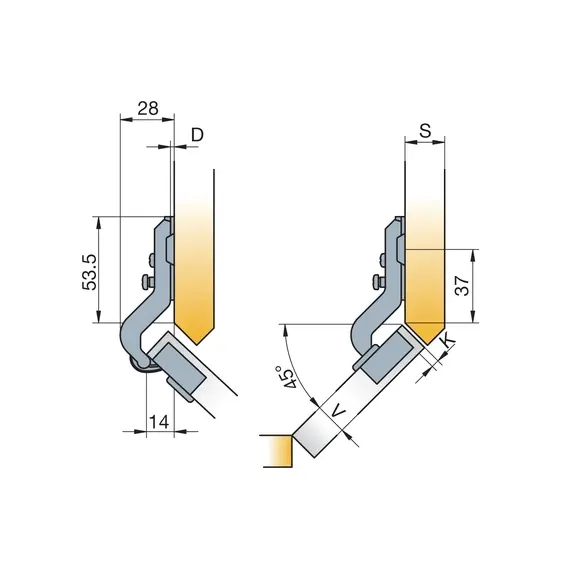 Петля мебельная Titus Miniprimat 90 градусов 95/38/0 мм. арт.243-0B35-050-00 - 5
