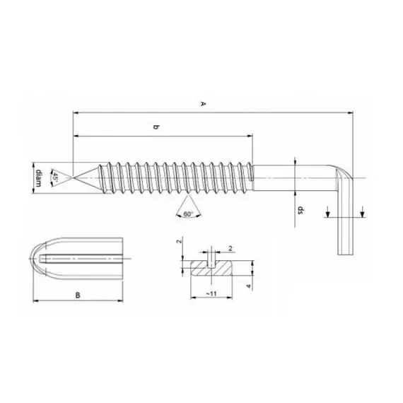 Крюк-шуруп Г-образный 5,4х63 арт.585A054063Z - 1