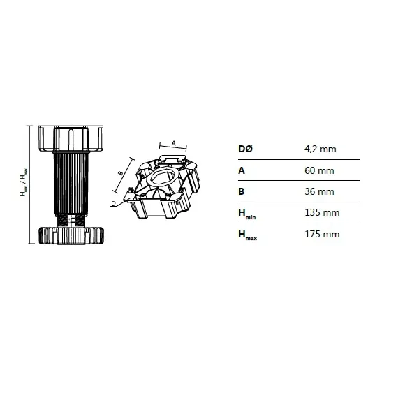 Ножка-опора регулируемая 135 мм Kum-Plast арт.424150 - 1