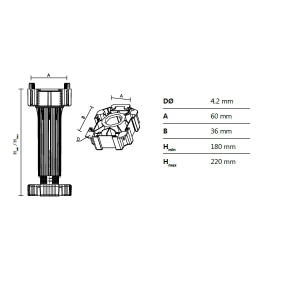 Ножка-опора регулируемая 180 мм Kum-Plast арт.424200 - 1