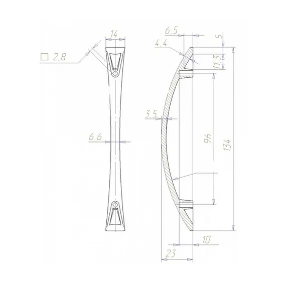 Мебельная ручка Кламет РС 28-96, скоба 134/14/23 мм, никель матовый. - 1