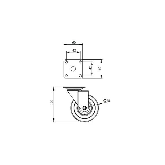 Опора колесная D75 мм с пластиной 60*60 мм арт.1023.072.VB - 2