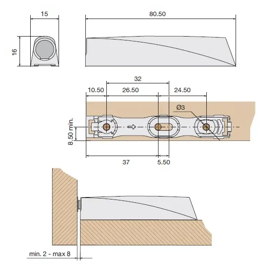 Корпус с планкой для толкателя TL40, для шурупов по дереву, белый арт.S40.WW - 2