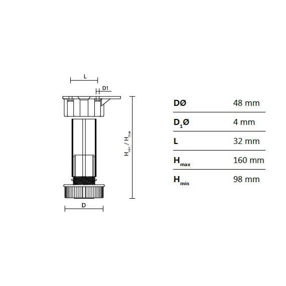 Ножка-опора регулируемая 98-160 мм Kum-Plast арт.494000 - 1