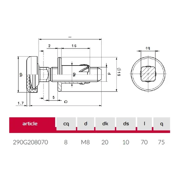 Опора регулируемая M8X70 арт.290G208070Z - 1