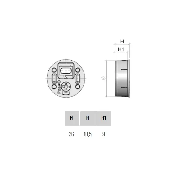 Регулятор передней панели ящика, d26 мм, серый арт.RG01PG - 1