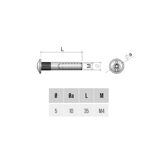 Стяжка межсекционная "мама" D5 мм М4х35 мм с полукруглой головкой, никель арт.VF12FNL - 1