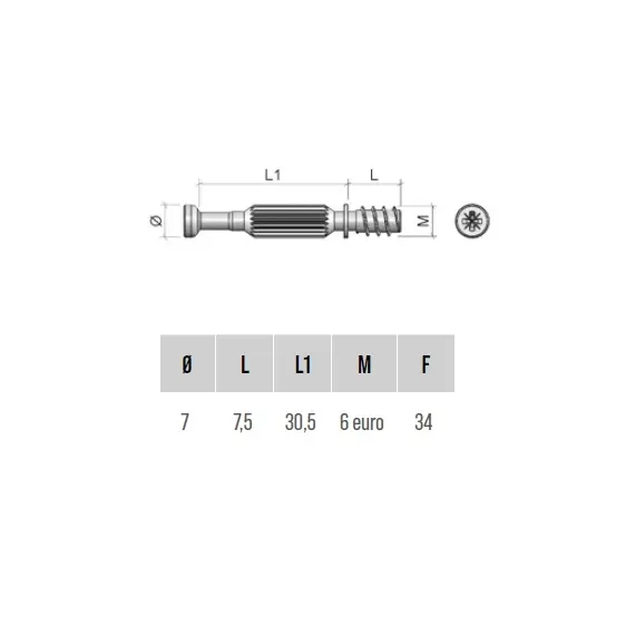 Дюбель стяжной М6 euro D7х41,5 мм l=34, цинк арт.TE33FZ - 1