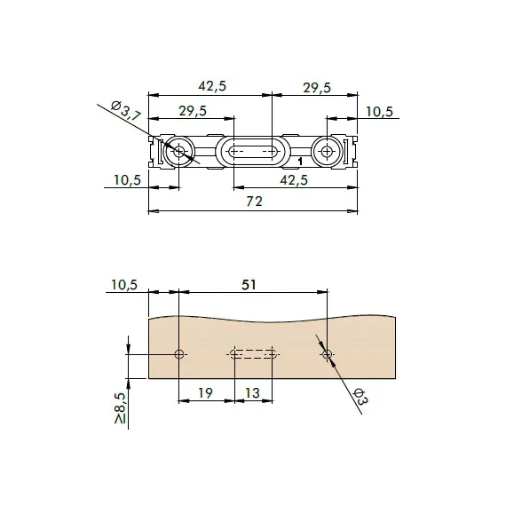 Корпус с планкой для толкателя Cubo, для шурупов по дереву, белый арт.962.CS00.01.00 - 2