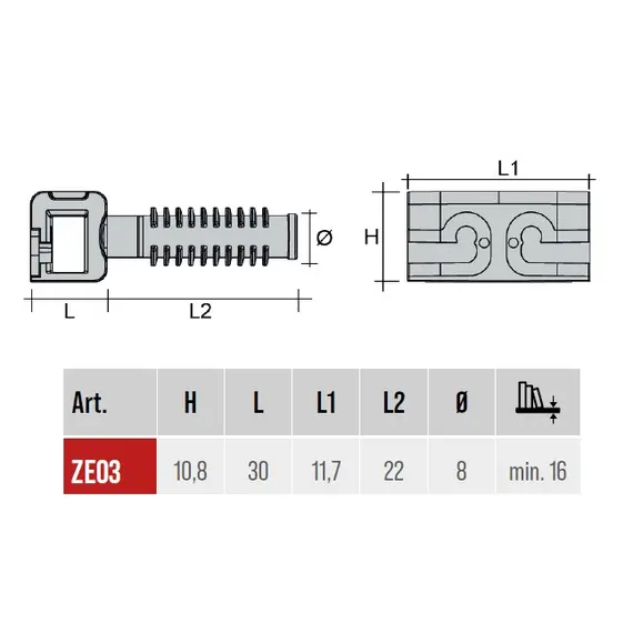 Полкодержатель потайной Zer0, h=10,8 мм, фиксатор, пластик серый RAL7045 арт.ZE03PGR - 1