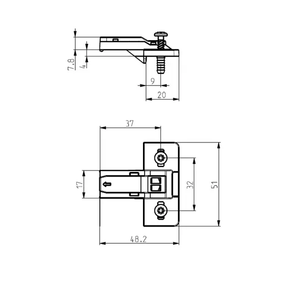 Монтажная планка петли S-type F4 мм с дюбелем (для петли 248-0951-650) арт.244-0955-650 - 1