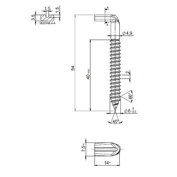 Крюк-шуруп Г-образный d4,9х54 арт.125.0054.40 - 1