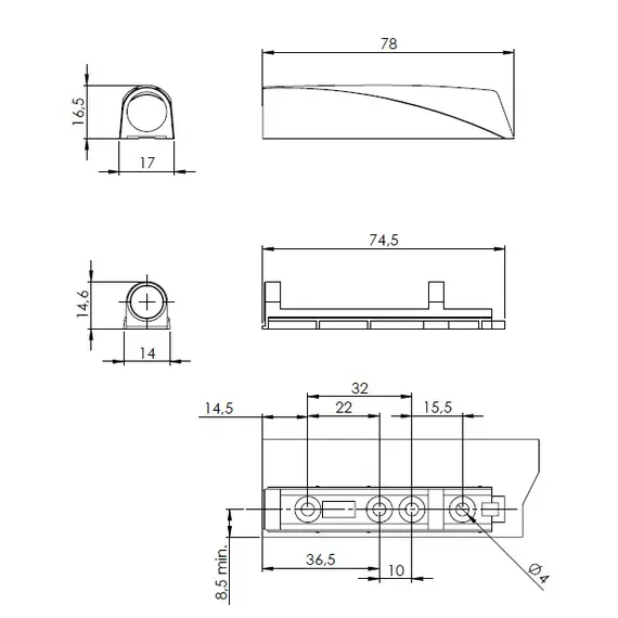 Корпус с планкой с кольцом для толкателя Cubo, светло-серый арт.953.0000.C6 - 1