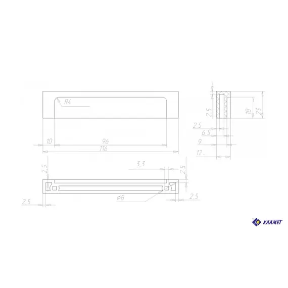 Ручка квадратная Кламет РК 96, 96 мм, хром матовый - 1