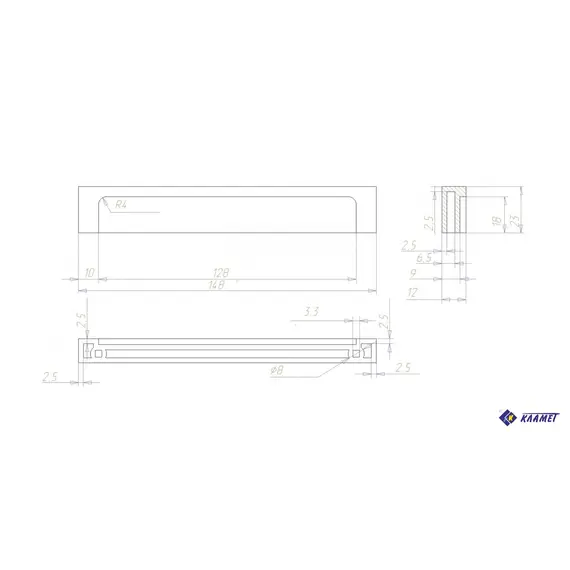 Ручка квадратная Кламет РК 128, 128 мм, хром матовый - 1