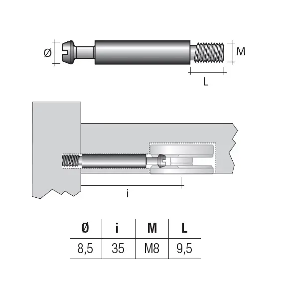 Дюбель стяжной М8х39 мм, D8,5, цинк арт.TE137FZ - 2