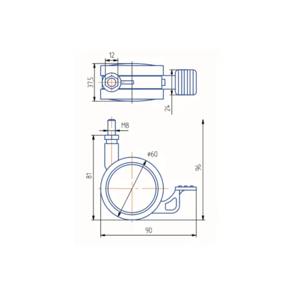 Опора колесная белая ОК60мм со штыр,с тормозом м/х (ОКПД61М.Х/Т) - 1