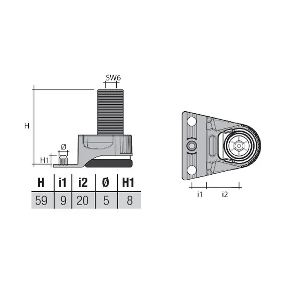 Опора регулируемая, 1 штырь арт.PI33 - 1