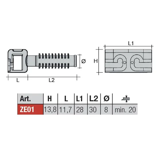 Полкодержатель потайной Zer0, фиксатор, пластик серый RAL7045 арт.ZE01PGR - 1