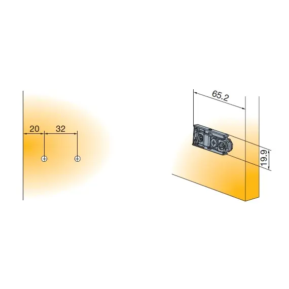 Монтажная планка петли Titus T-type F2 мм прямая, регул. эксцентрик, дюбели 5x10,5 мм Арт: 700-0LF2-650-00 - 2