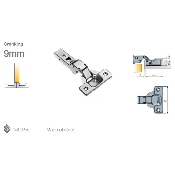 Петля мебельная Titus T-Type 90 градусов 110/45/9 мм с cистемой ускоренной сборки Easy-fix арт.702-0CK4-650-00 - 3