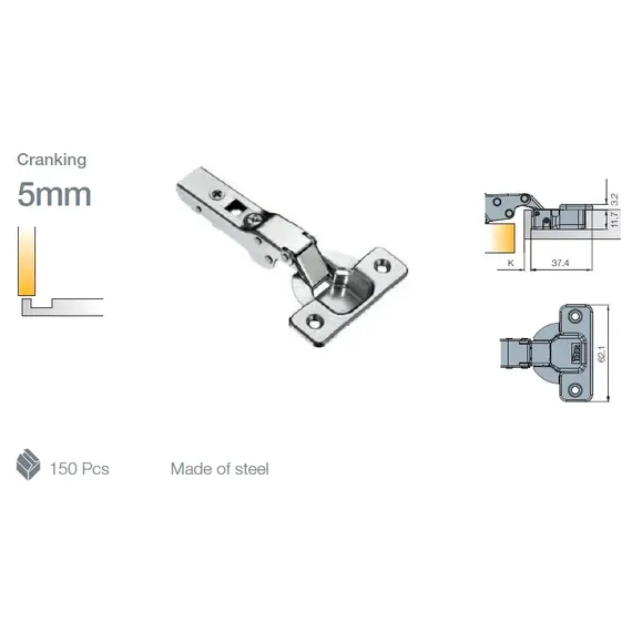Петля мебельная Titus T-Type 90 градусов 110/48/5 мм для машинной установки. арт.702-0BL1-650-00 - 3