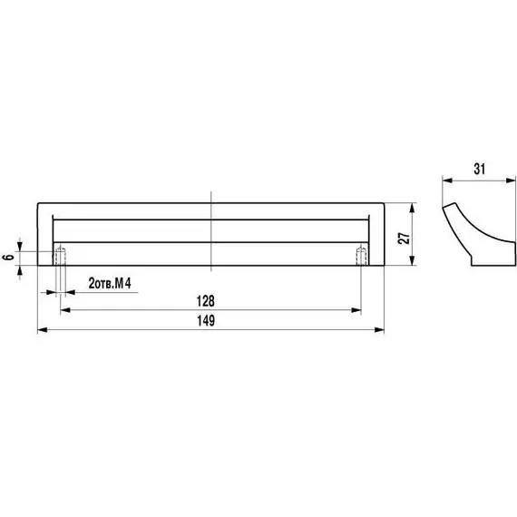 Ручка-модель FM-039 128 St светлый / St светлый Винт М4*22 - 2 шт. ПЗ - 1
