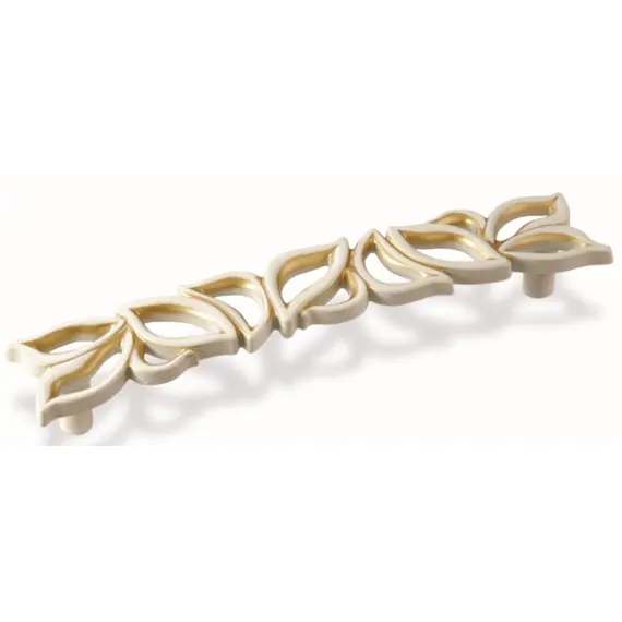 Ручка скоба для мебели Валмакс FS-189 128, 128 мм, золото прованс 1013 жемчужно-белый матовый (ТЗ).