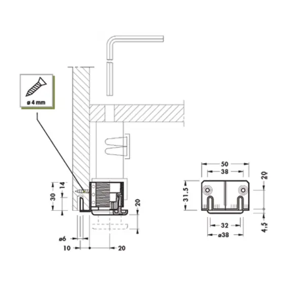 Опора регулируемая H 30 мм со штифтами арт.07.0121.40 - 1