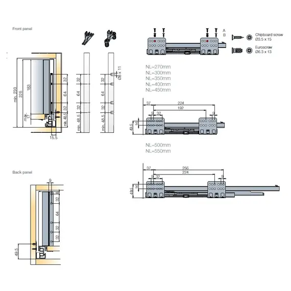 Выдвижной ящик Tekform Slimline+ DW182 270 мм, Screw-in, антрацит арт.656-8374-185-00 - 2
