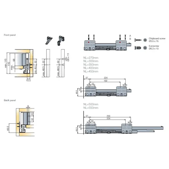 Выдвижной ящик Tekform Slimline+ DW70 550 мм, Screw-in, белый арт.656-8359-150-00 - 3