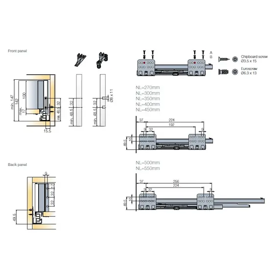 Выдвижной ящик Tekform Slimline+ DW100 450 мм, Screw-in, антрацит арт.656-8364-185-00 - 1