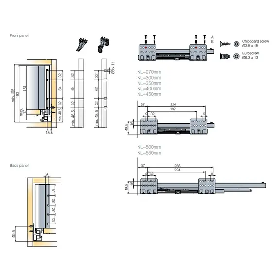 Выдвижной ящик Tekform Slimline+ DW145 270 мм, Screw-in, антрацит арт.656-8367-185-00 - 1